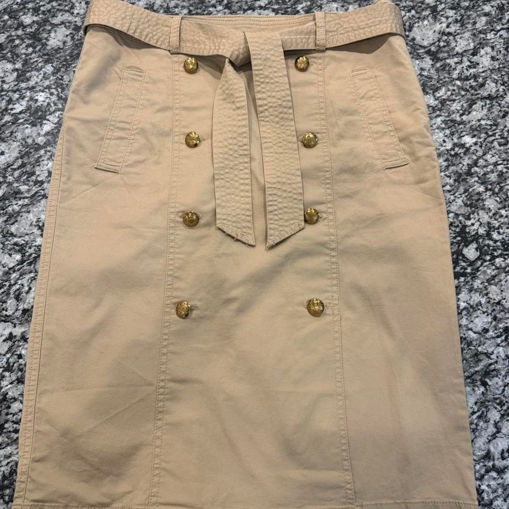 Lauren Ralph Lauren Skirt Size 6 Khaki Tan Belted Gold Button Safari Utility
